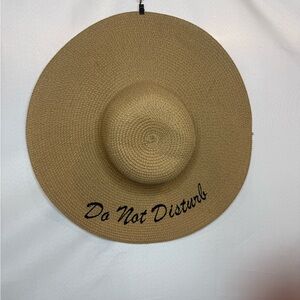 Tan Wide-Brimmed Hat with Black Embroidery